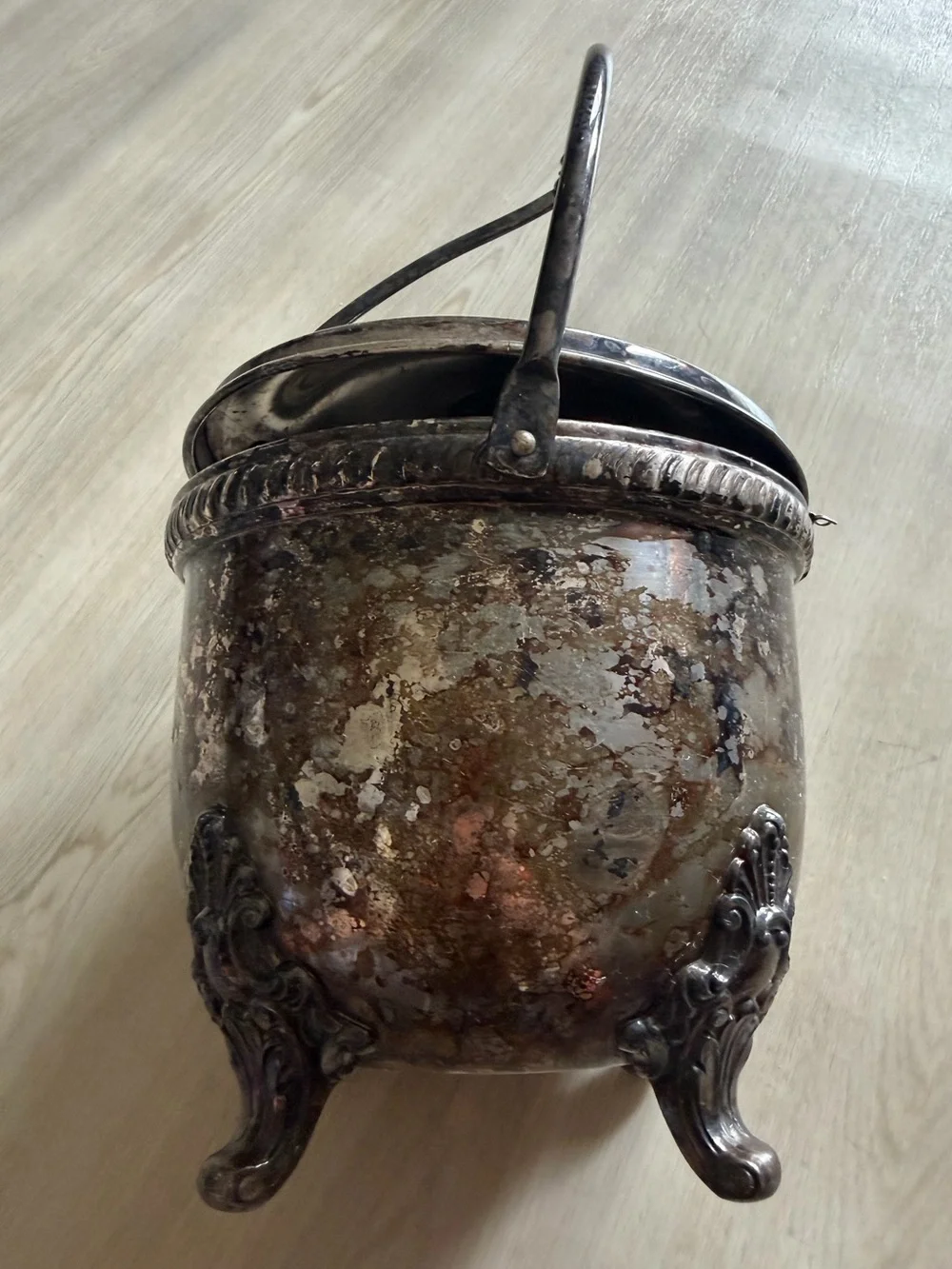 Vintage Bristol EPCA Silverplate By Poole Footed Ice Bucket W/Swing Back
